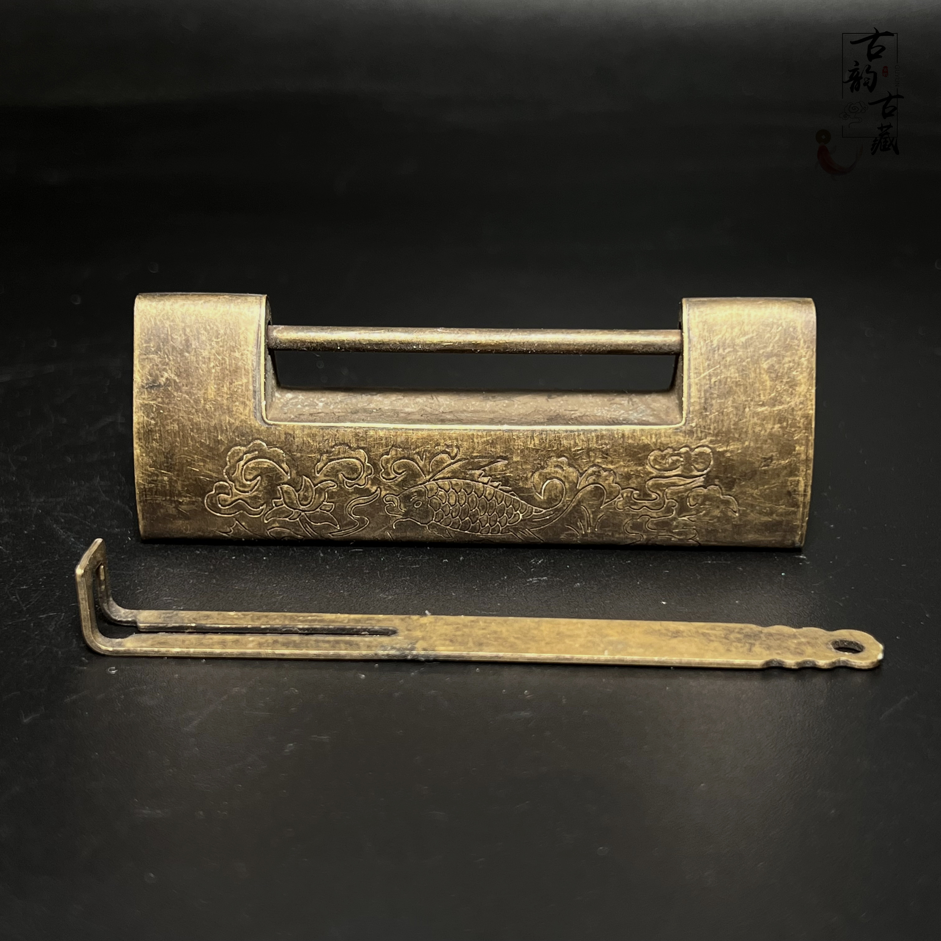 古代老铜锁收藏鱼纹挂锁