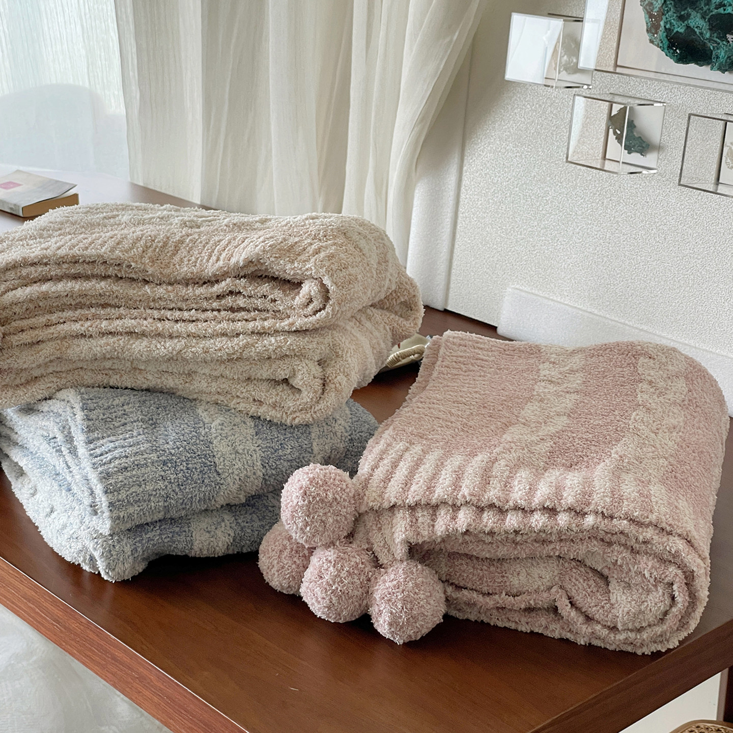 ins小清新毛毯球球沙发盖毯休闲毯卧室床尾毯办公室午睡披肩毯子