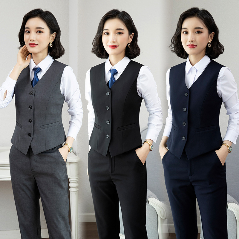 西装马甲女士春秋季黑色马夹背心坎肩外穿外套职业正装工作服郑州