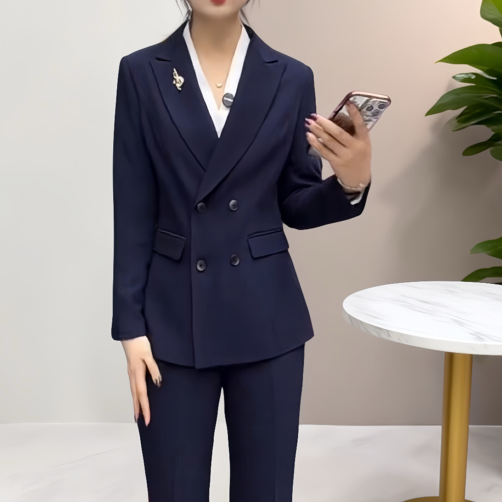 职业装女双排扣喇叭裤套装春秋时尚气质正装工装西服前台白领郑州