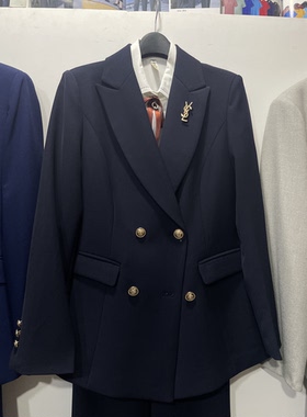 职业装女双排金色扣喇叭裤套装春秋时尚气质正装工装西服前台白领