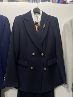职业装女双排金色扣喇叭裤套装春秋时尚气质正装工装西服前台白领