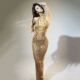 奢华金钻裸色网纱性感包臀连衣裙名媛音乐会交际晚装 公司年会礼服