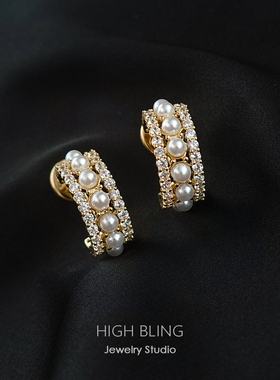 轻奢精致复古气质锆石珍珠小耳圈耳饰无耳洞女蚊香盘耳夹百搭小香