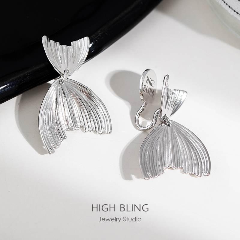 小美人鱼金属鱼尾设计感耳饰小众