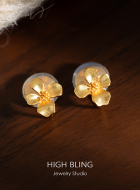 【秋日金沙桂花】高品质古法沙金有钱花耳饰无耳洞女蚊香盘耳夹