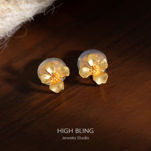 复古新中式高品质古法沙金桂花有钱花耳饰无耳洞女蚊香盘耳夹轻奢