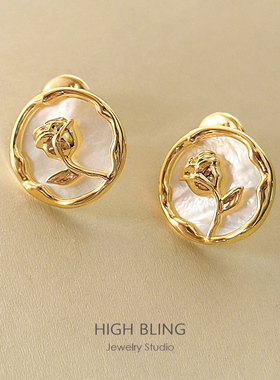 刘亦菲同款玫瑰的故事vintage贝壳无耳洞女蚊香盘耳夹耳饰复古