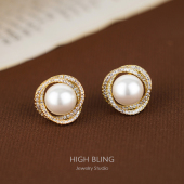 法式 百搭通勤 玫瑰珍珠复古耳饰无耳洞女蚊香盘耳夹无痛轻奢时尚