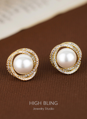 法式玫瑰珍珠复古气质无耳洞女蚊香盘耳夹无痛耳钉耳饰轻奢高级