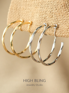 显脸小方圆脸耳环大耳圈HOOP无耳洞女可旋转蚊香盘耳夹大素圈高级