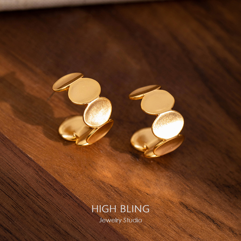 复古怀旧镀金几何椭圆耳圈耳夹