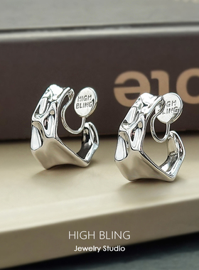 小众冷淡风高级简约金属几何耳环耳饰蚊香盘耳夹无耳洞女方圆脸