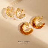 云雾透白琥珀金色耳圈无耳洞女蚊香盘耳夹耳饰欧美耳圈耳饰美拉德