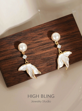 珍珠小锦鲤温柔精致风耳坠耳饰无耳洞女蚊香盘耳夹森系公主气质