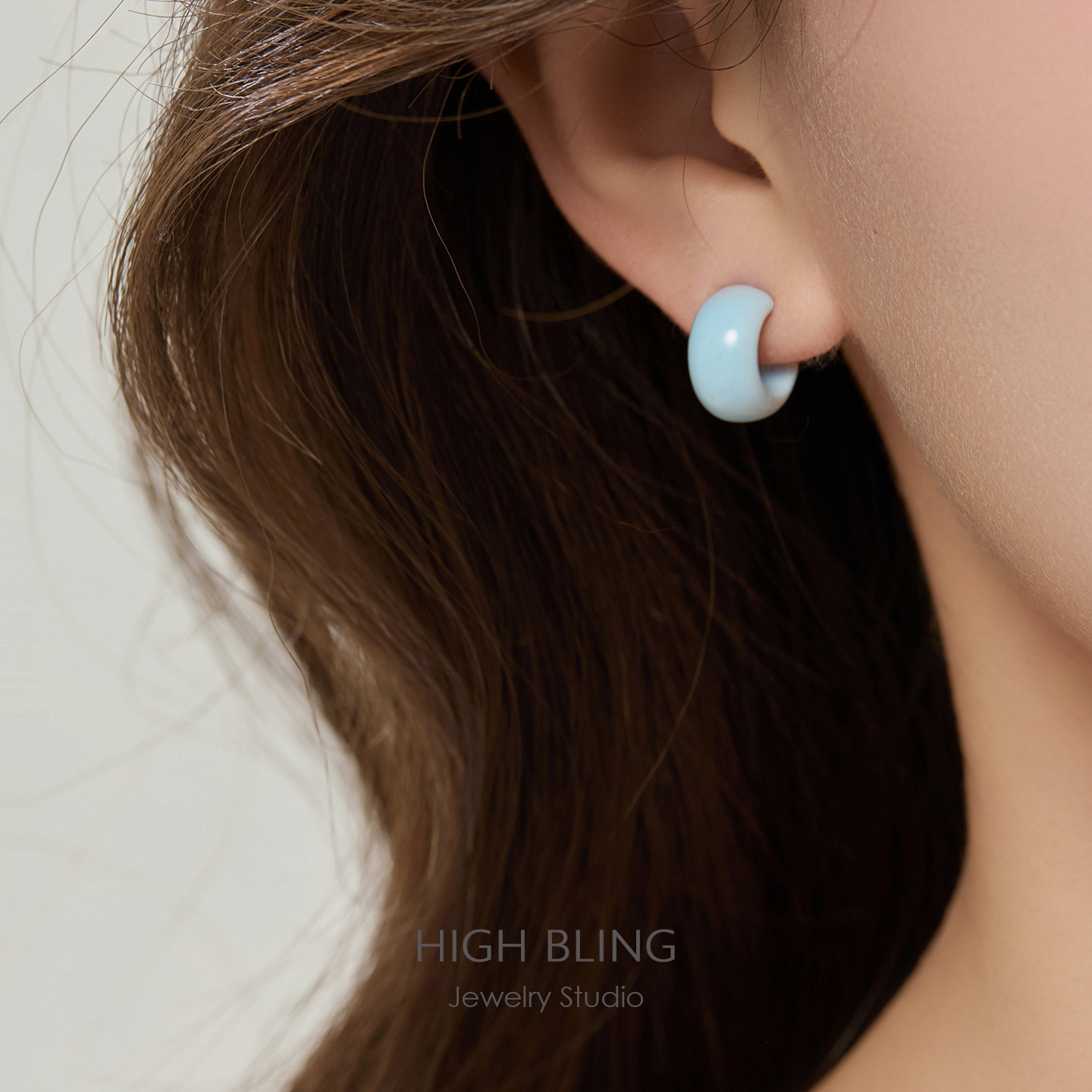 海盐蓝胖胖C圈彩色糖果耳圈耳夹