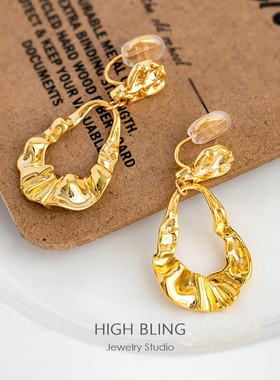 原创秋冬复古不规则金属肌理手工小众耳饰无耳洞女蚊香盘耳夹欧美