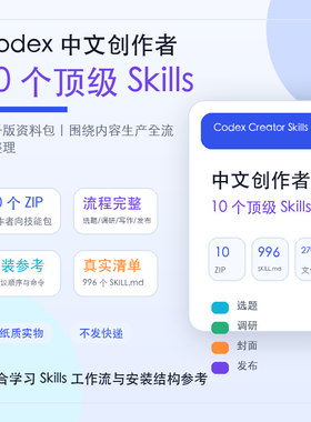 Codex中文创作者10个Skills技能包AI写作选题调研封面卡片