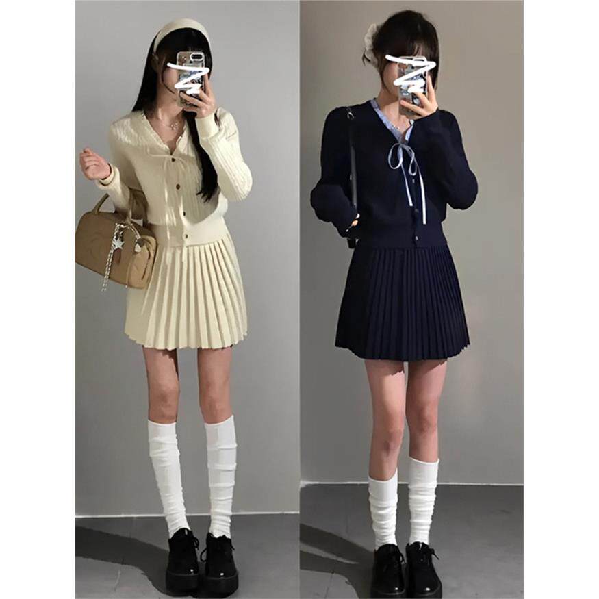 2025新款学院风针织连衣裙子女秋冬内搭小个子香风miu系穿搭套装