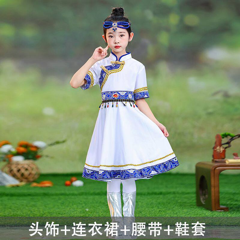 六一儿童蒙古族服装男童幼儿民族服饰蒙族袍筷子舞白马舞蹈演出服