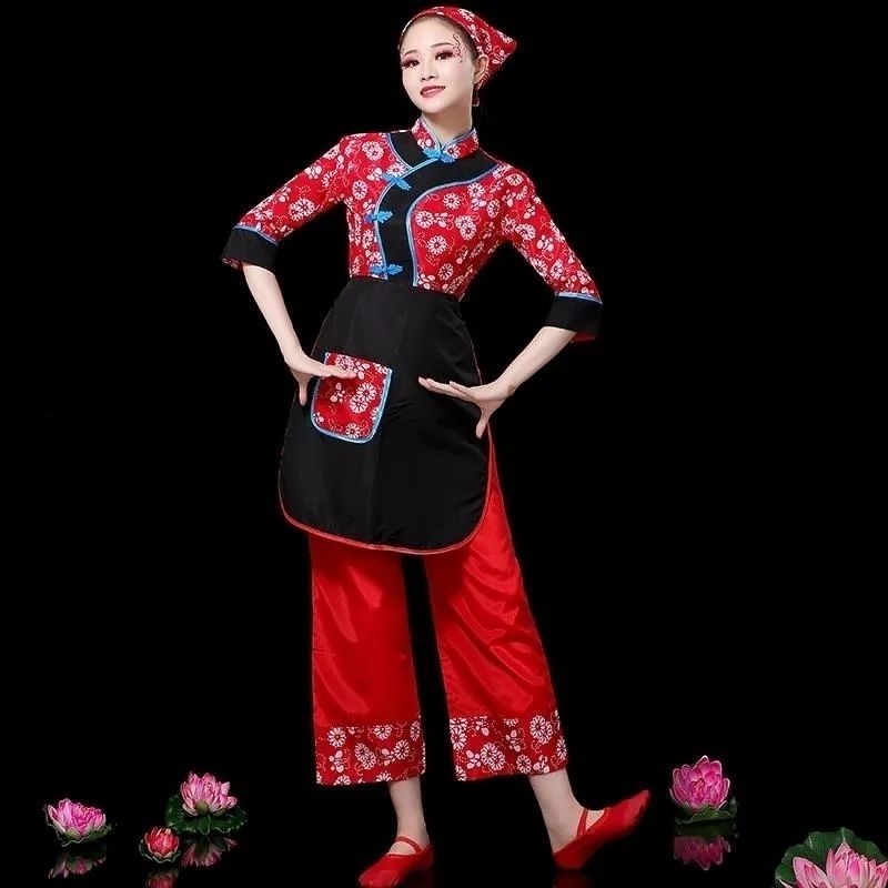 女款村姑阿庆嫂碎花采茶
