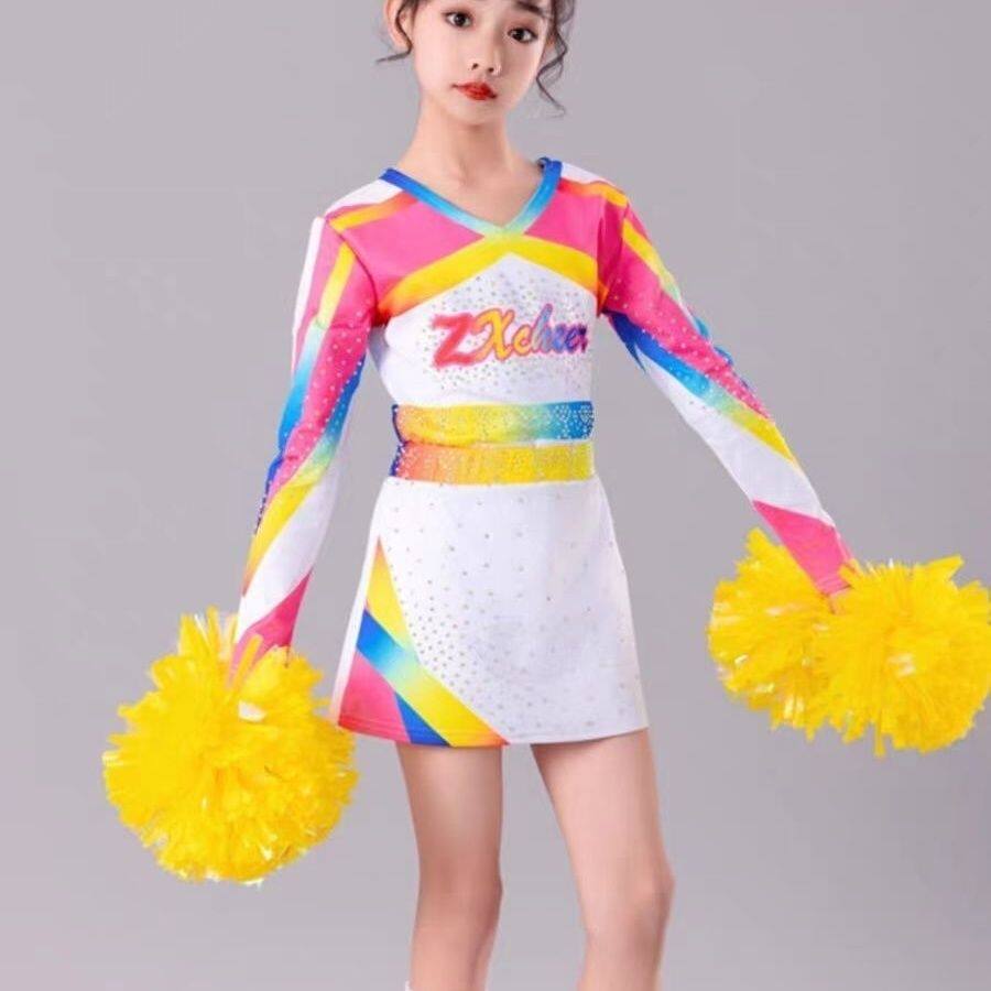 六一女童健美操啦啦队服中大童幼儿园演出服粘钻儿童啦啦队服装