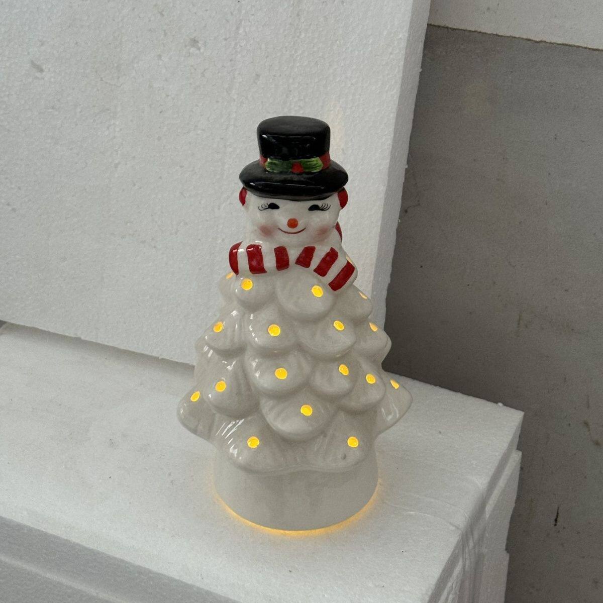 圣诞节陶瓷雪人夜灯摆件发光圣诞老人雪人摆件礼物可爱新款清仓