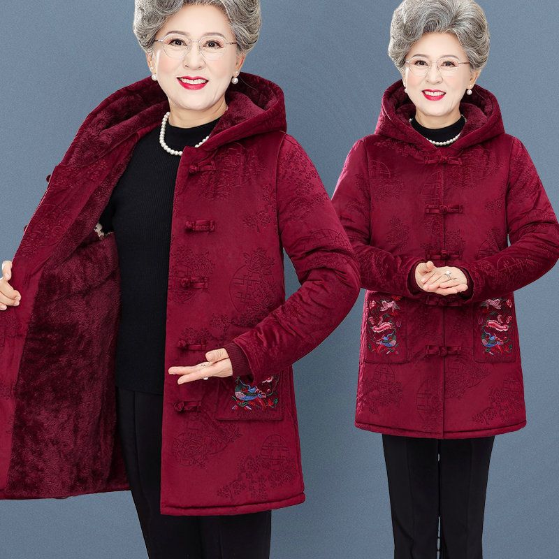 老年人冬装女棉衣中老年妈妈加厚棉服外套奶奶装冬季加绒中长棉袄