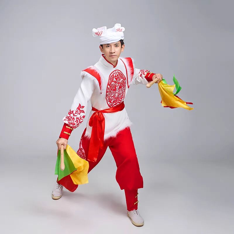 新款成人安塞腰鼓服红色