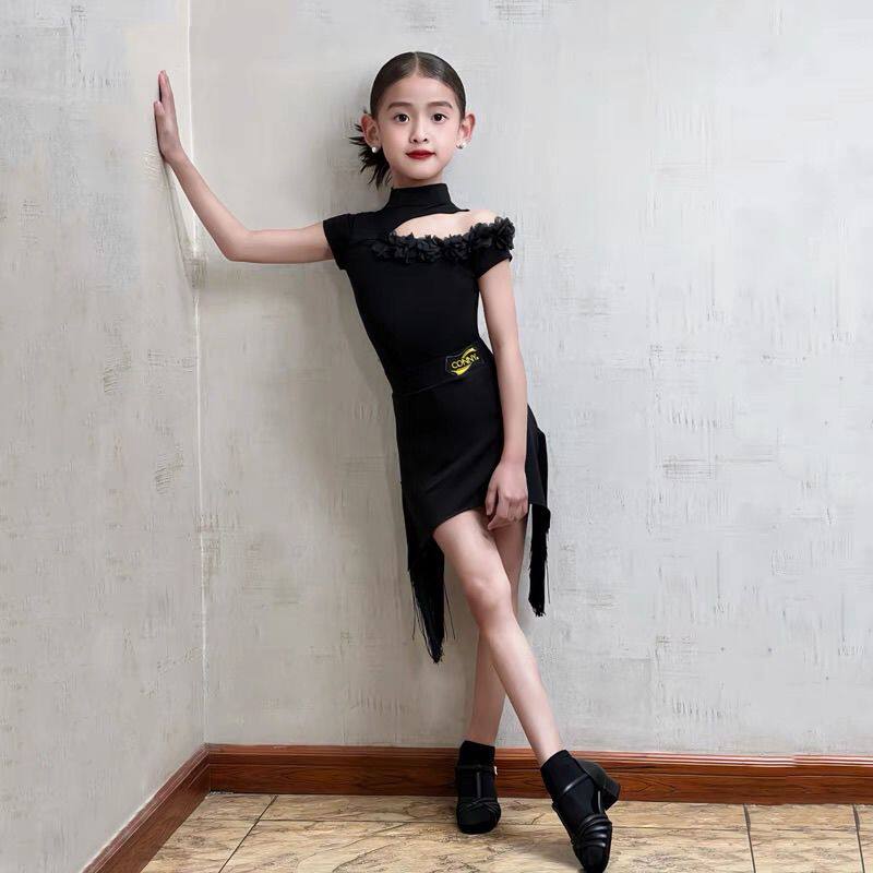 少儿新款拉丁舞练功服女高级感儿童跳舞训练演出舞蹈裙子分体服装