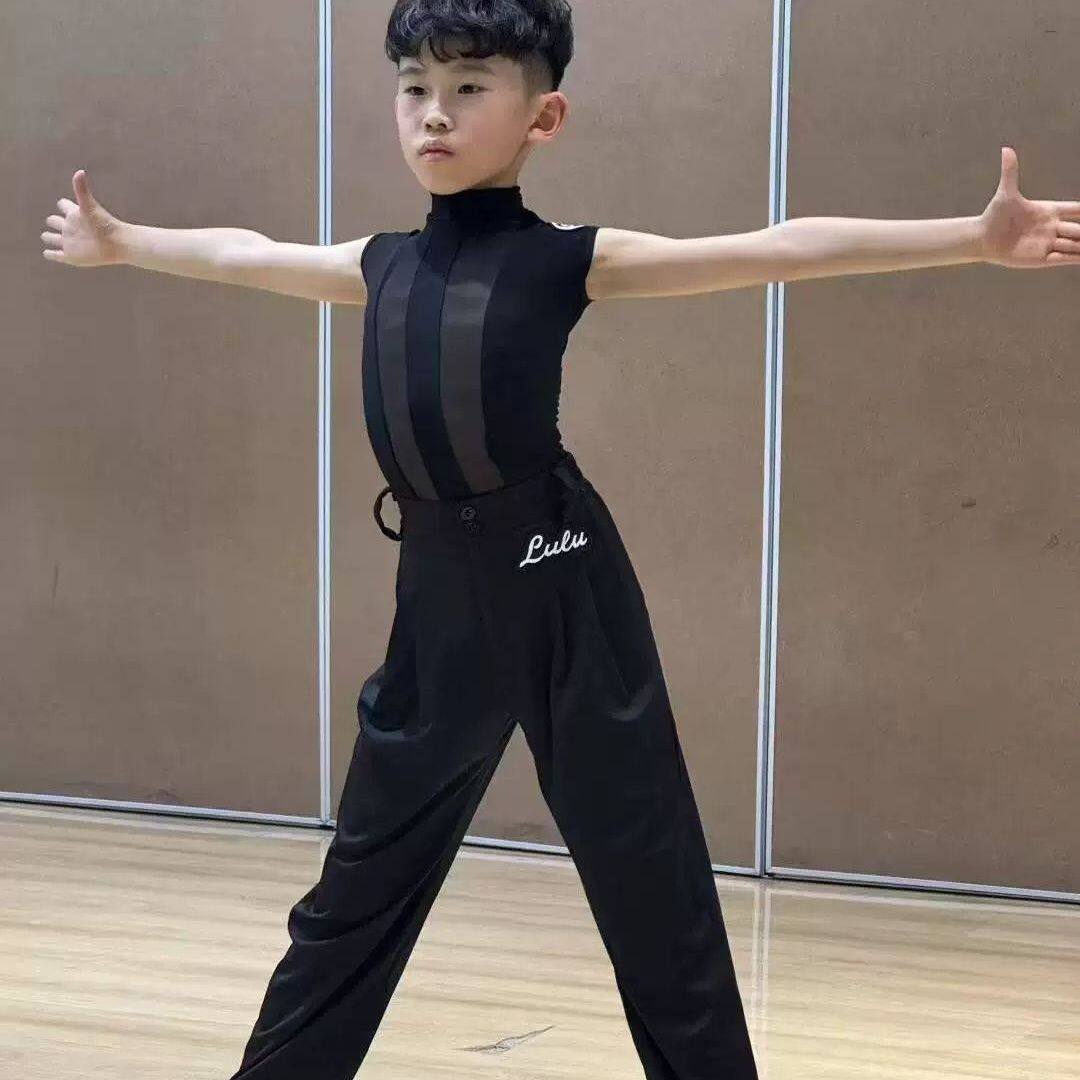 少儿男女童拉丁舞练功演出服网纱训练上衣新款男女孩同款套装