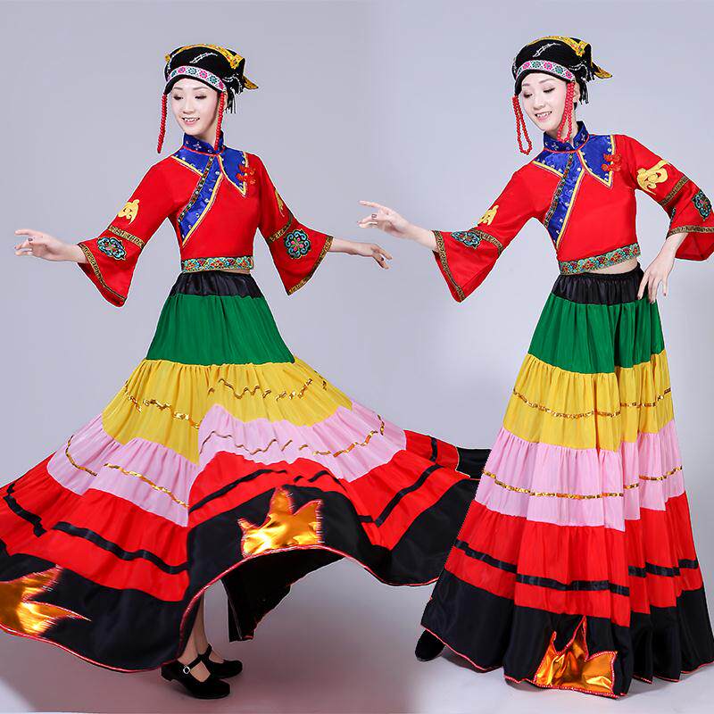 彝族女装长裙舞蹈服火把