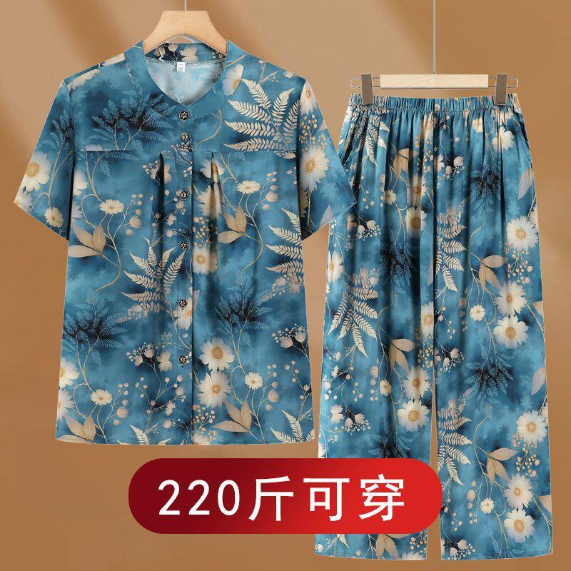 中老年夏季棉绸胖妈妈女