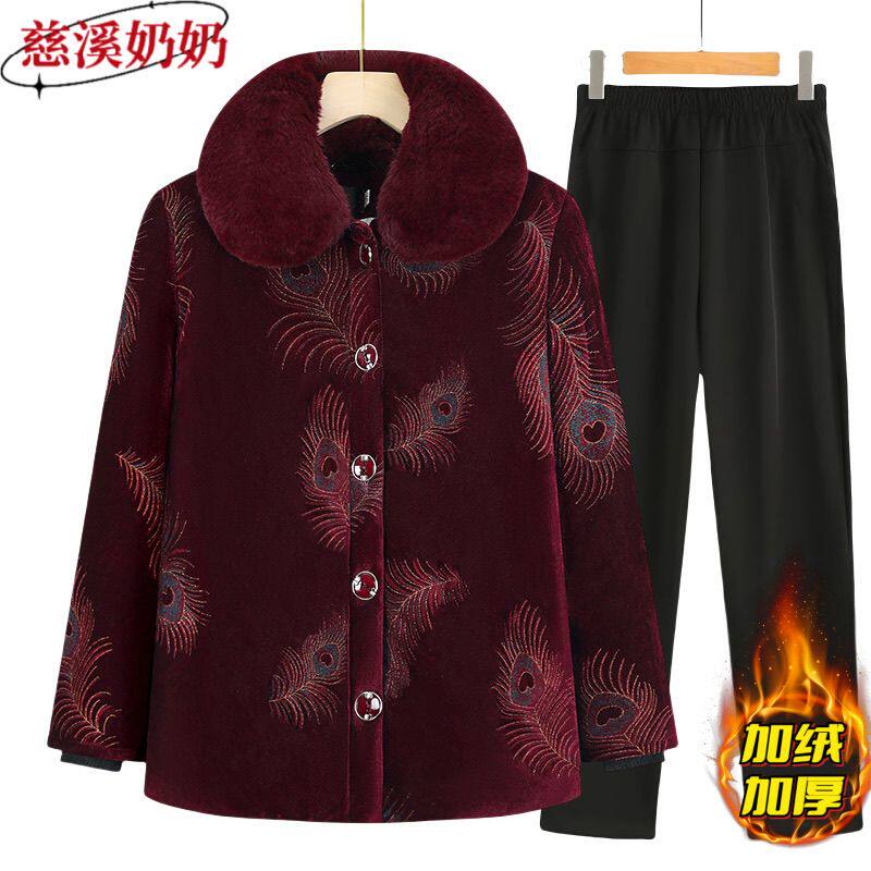 奶奶冬装金丝绒棉衣外套