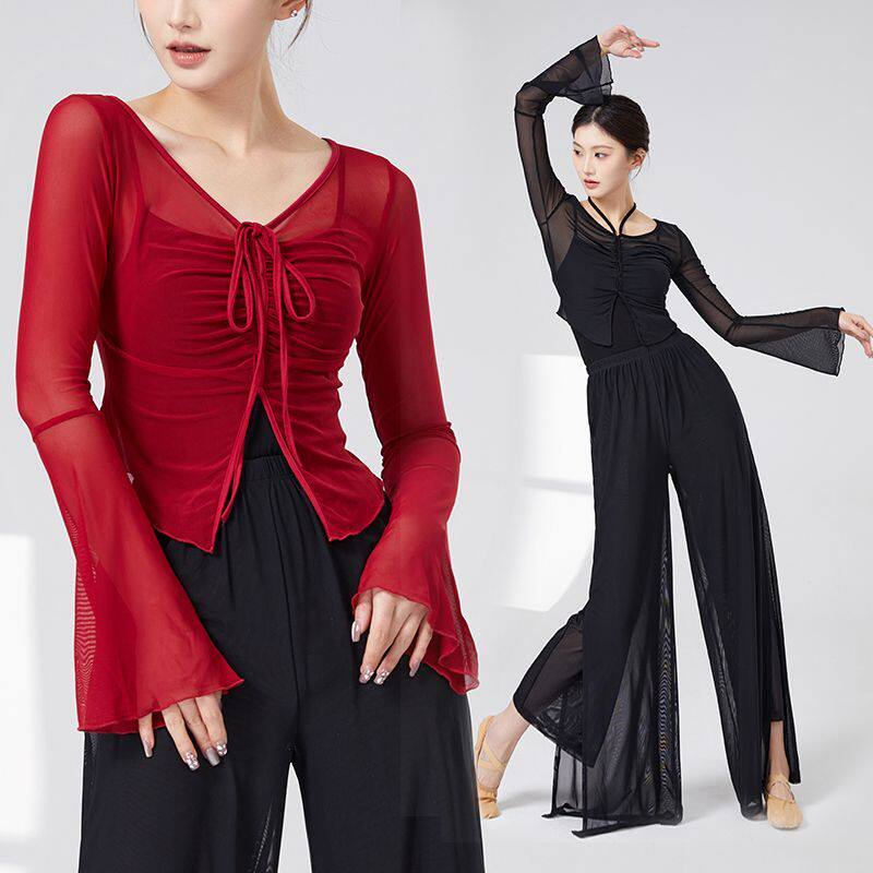 现代舞蹈服女新款网纱喇