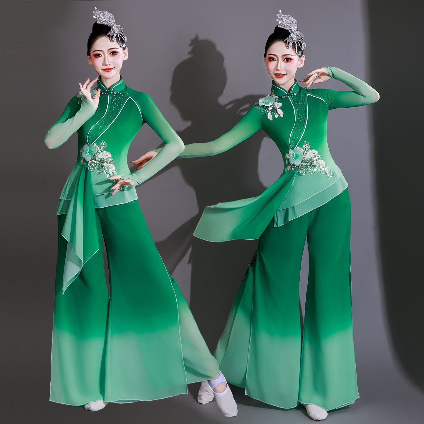 胶州秧歌服演出服女绿色