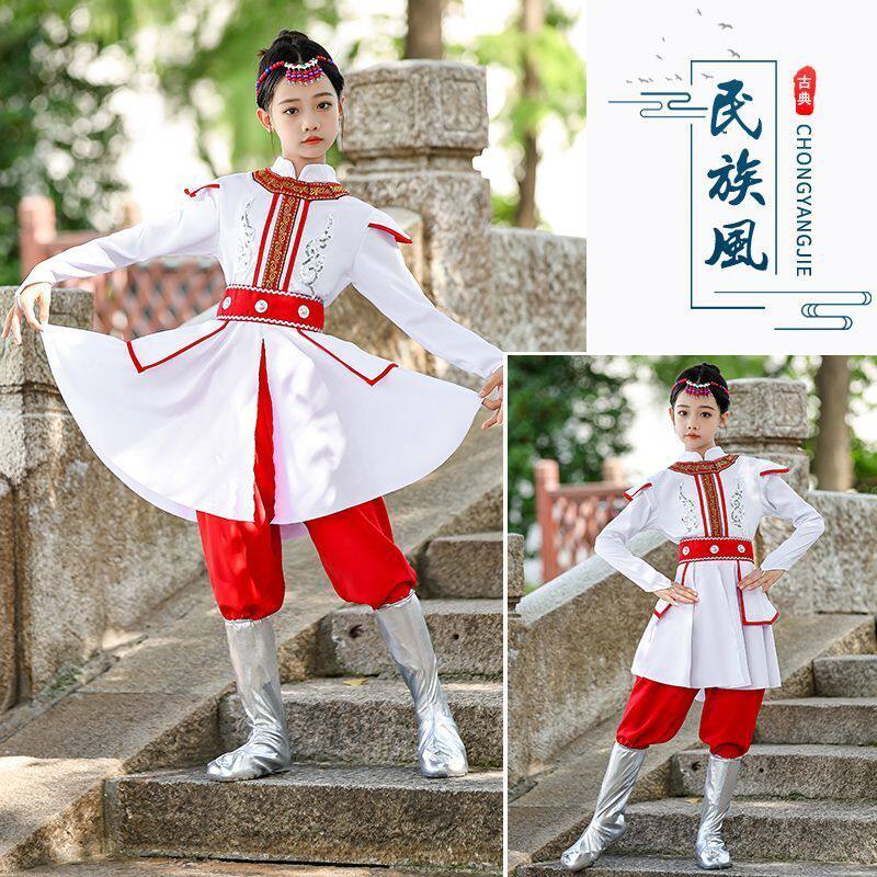 蒙古服族儿童舞蹈蒙族服装女童男童少数民族蒙古族白马筷子舞演出