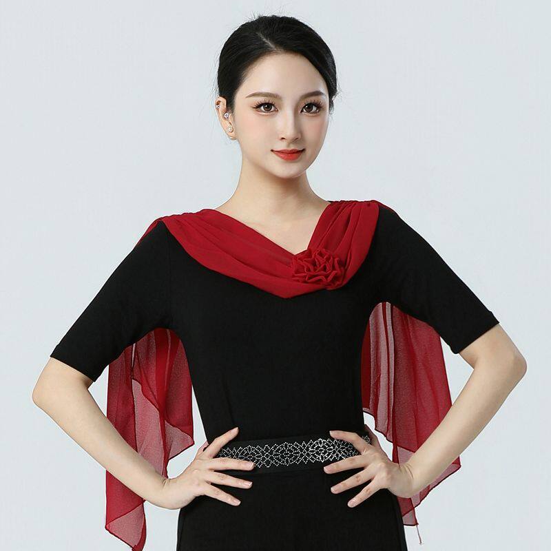 红色舞蹈上衣显瘦设计新款形体训练服摩登拉丁舞服广场舞演出服