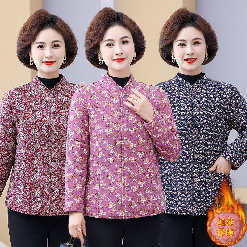 中老年妈妈驼绒棉袄护背