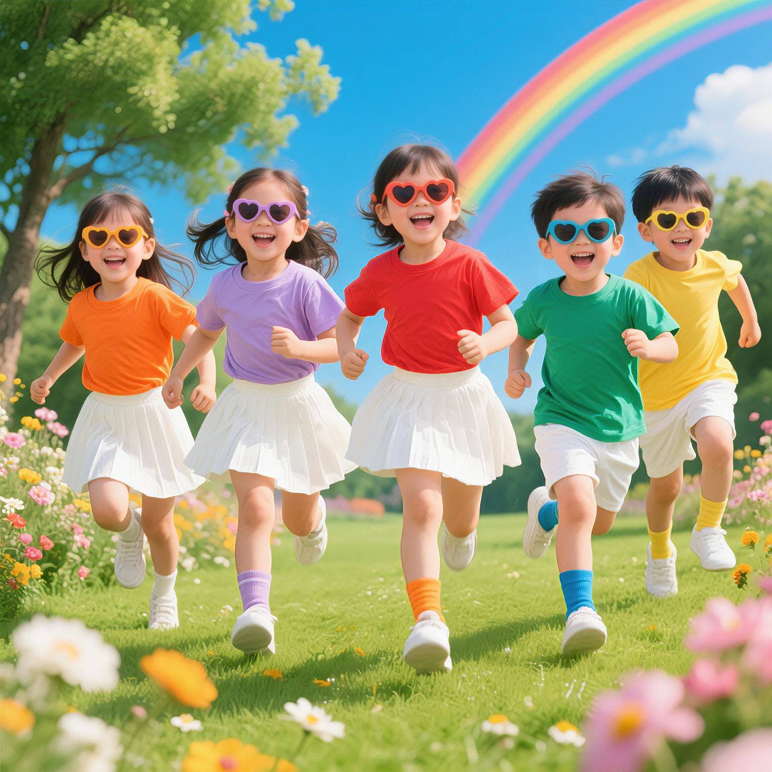 六一幼儿园糖果色t恤儿童彩色t恤短袖小学生纯棉班服亲子装送袜子