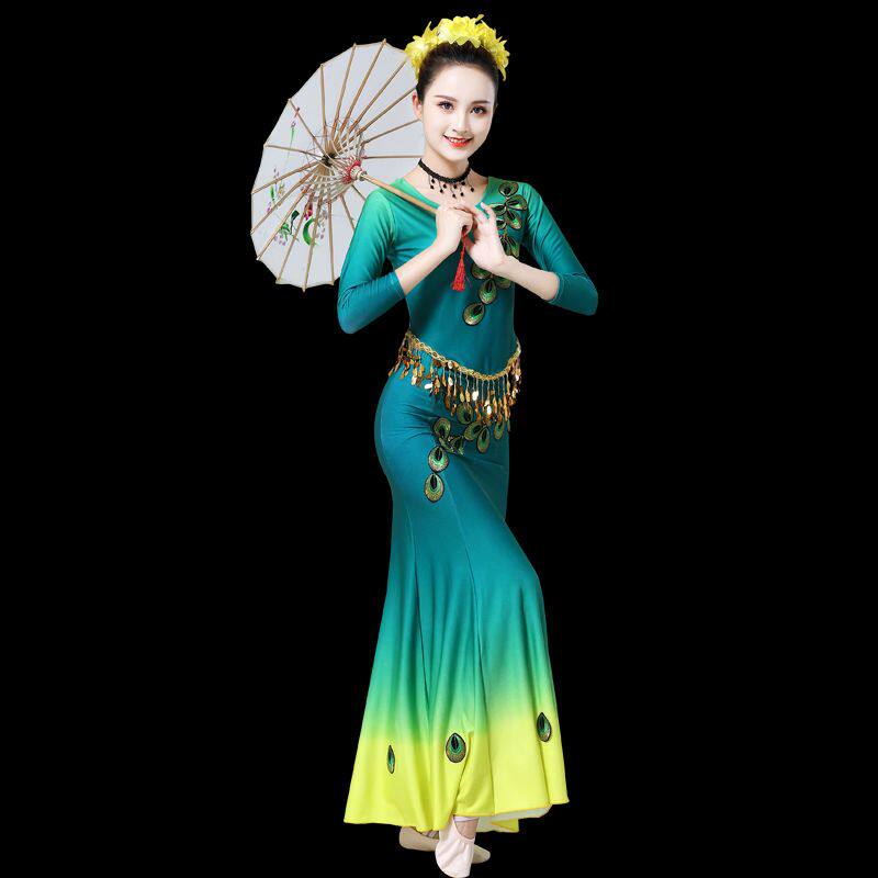 傣族舞蹈演出服鱼尾长裙