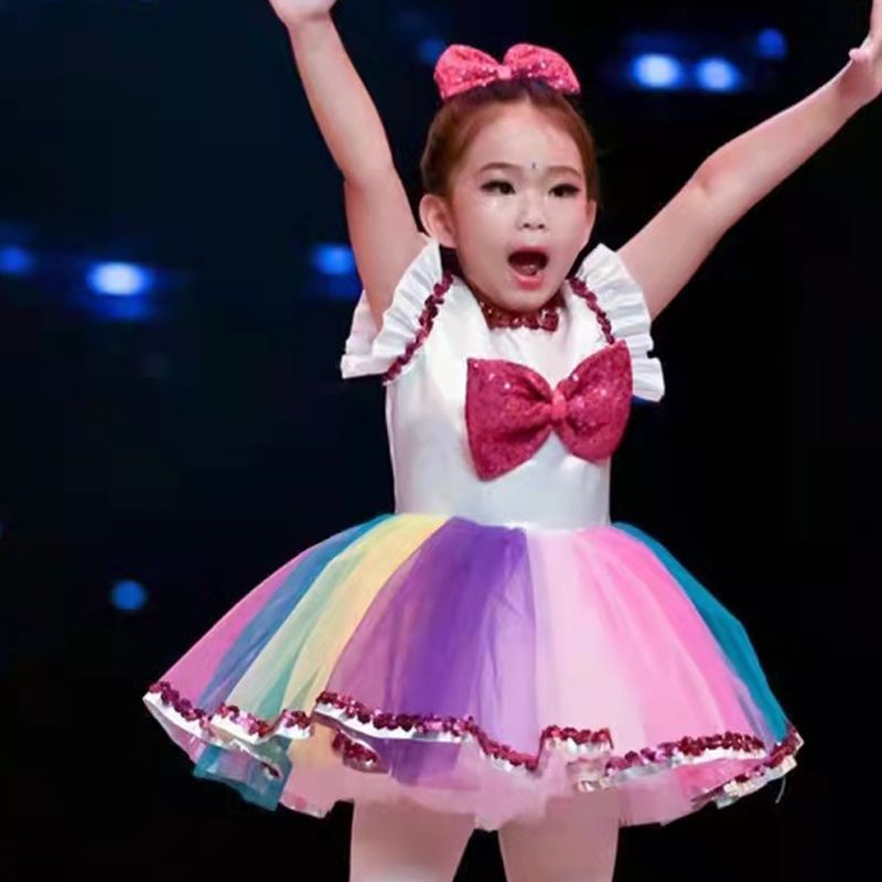 六一儿童七彩纱裙演出服