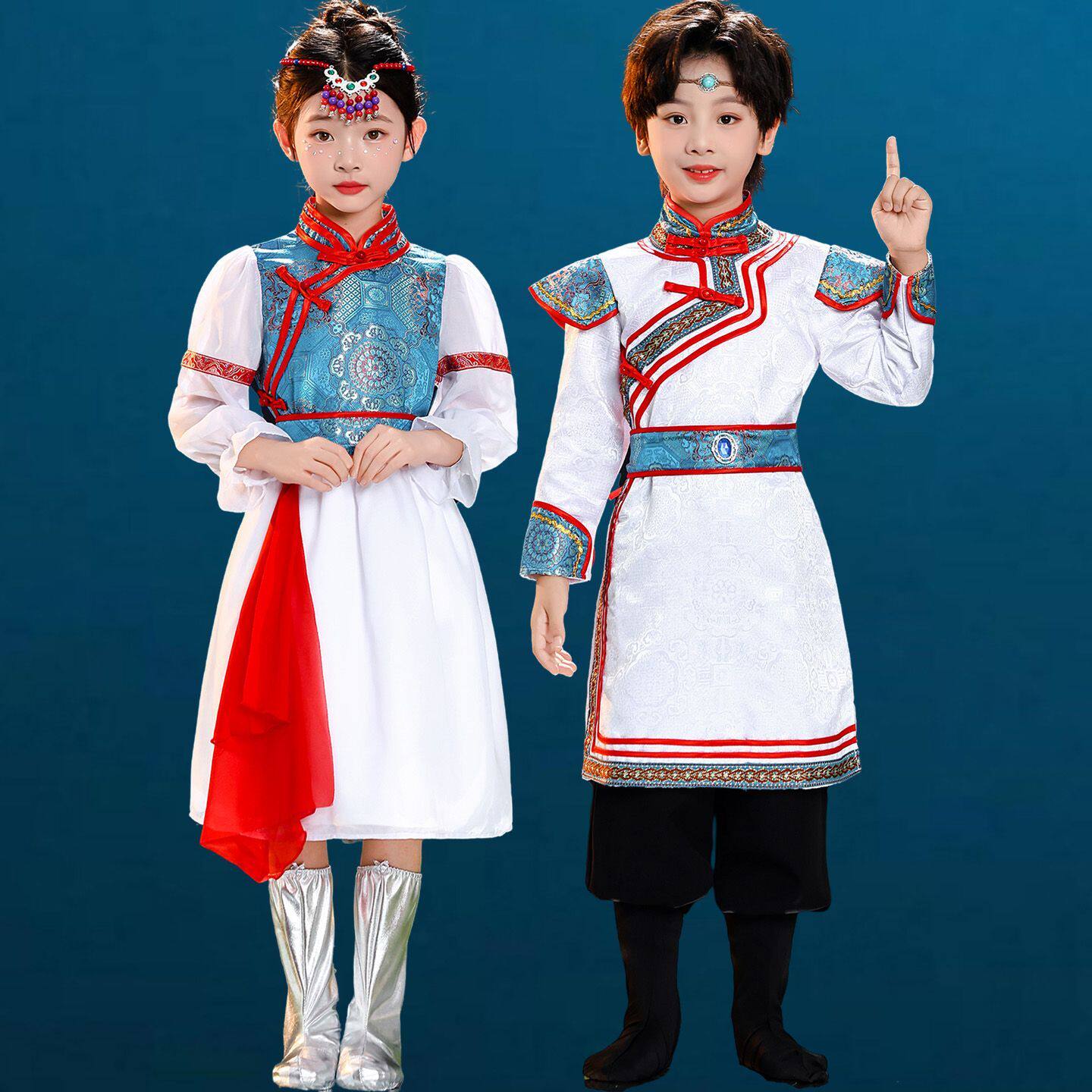 新款儿童蒙古族服装蒙古袍成人少数民族风男女舞蹈表演出服亲子款