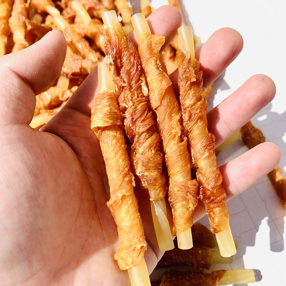 狗狗磨牙棒鸡肉绕牛筋牛皮卷去牙结石口臭耐咬纯手工自制烘干咬胶