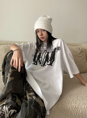 咕咕白 美式复古街头小众设计T恤男女圆领宽松oversize短袖情侣潮