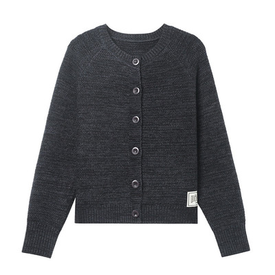 圆领花纱羊毛针织开衫女