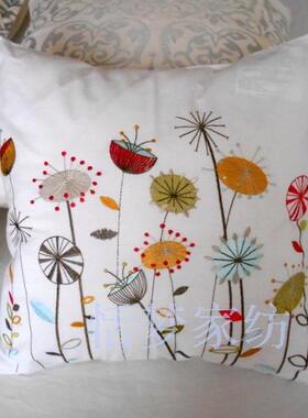 外贸漂白色纯棉布绣花靠垫套抱枕套45X45CM莲藕吉祥50X50不含芯