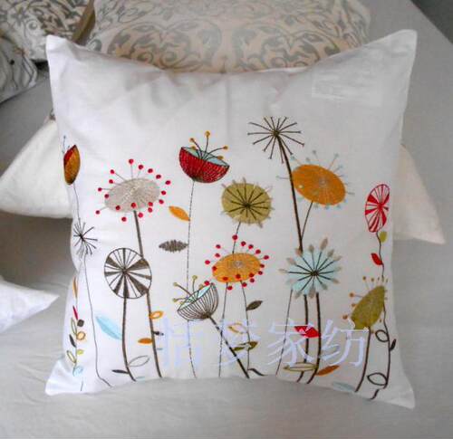 外贸白色纯棉布绣花靠垫套