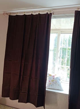 外贸欧式双宫仿真丝双层带里子挂钩成品窗帘遮光168X183CM隔断