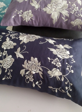 纯亚麻满工绣花腰枕抱枕35x50cm刺绣沙发套汽车